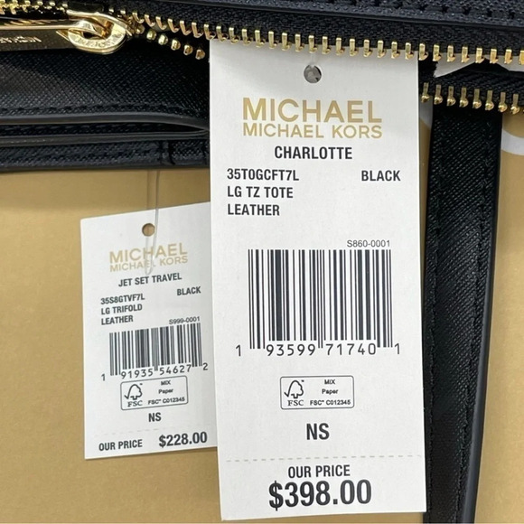 Michael Kors Large  Charlotte TZ Tote & Large  Trifold Wallet Black - Picture 12 of 12
